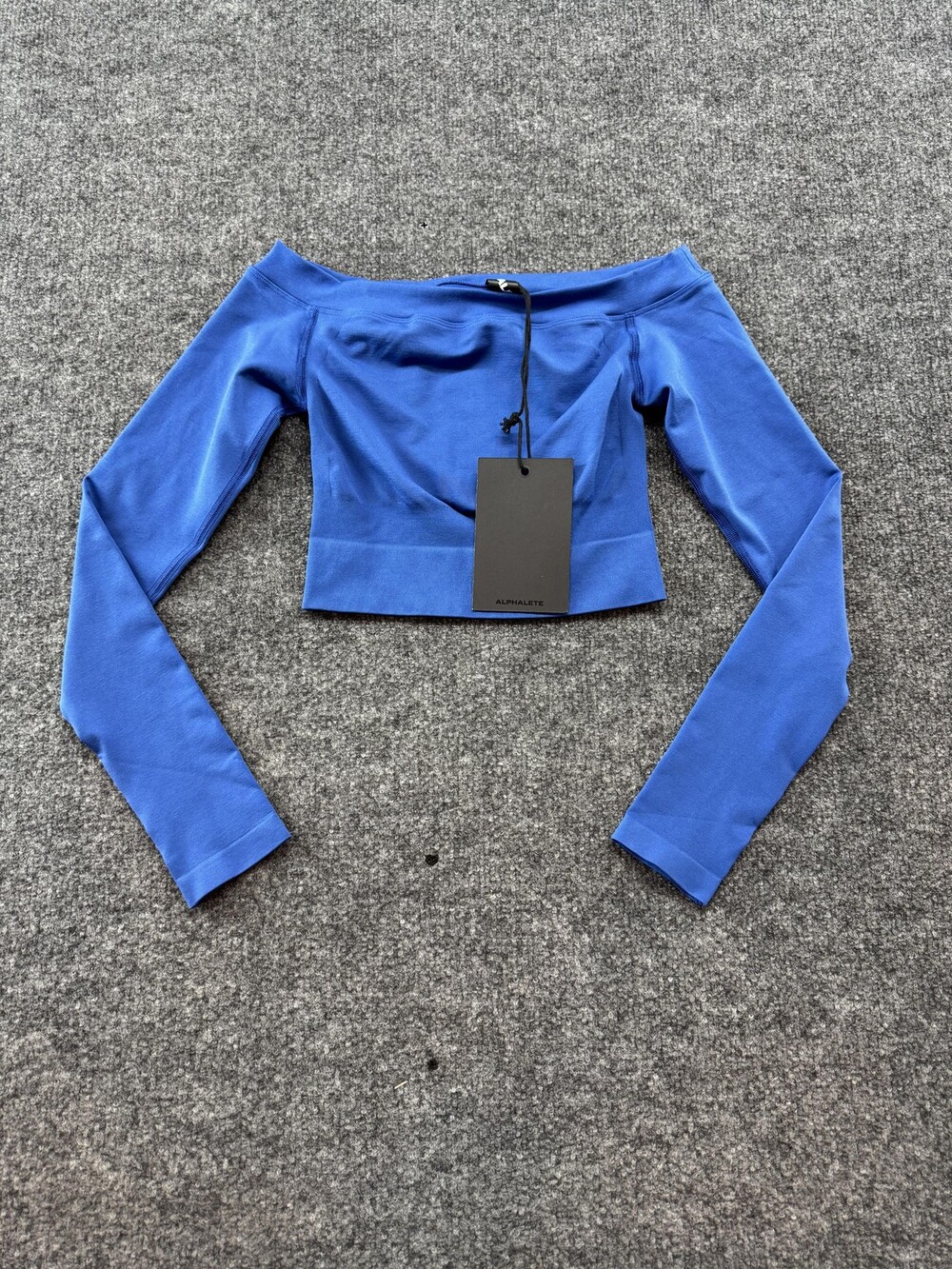 Alphalete Shirt Womens XS Blue Amplify Off Shoulder Cropped Long Sleeve Top